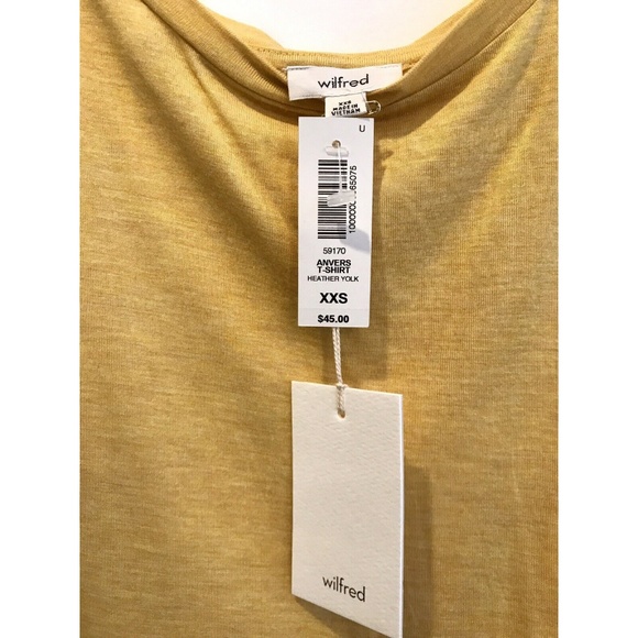 Aritzia Wilfred Yellow Anvers T shirt Split Back Cotton Tee Capsleeve Top XXS XS - Picture 10 of 13
